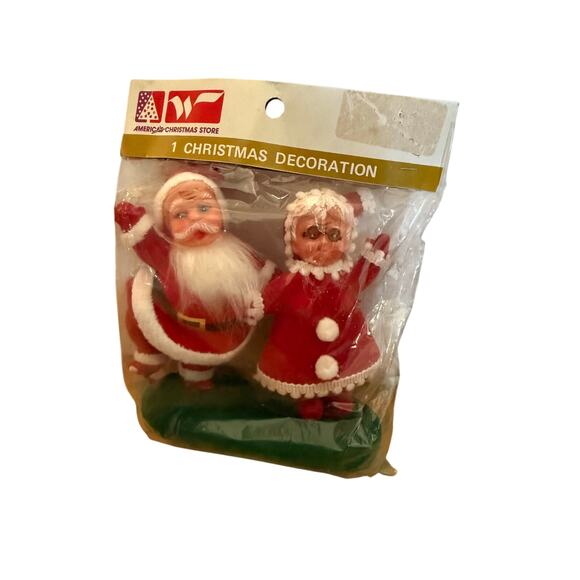 Vintage Flocked Dancing MR & MRS SANTA CLAUS Unused Original Package - Picture 1 of 7